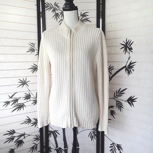 Liz Claiborne Ivory Ribbed Knit Front Zip Sweater
